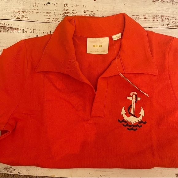 NWT Anthropologie Maeve Newport Polo Top Shirt Short Sleeve Red Orange New - Picture 2 of 6
